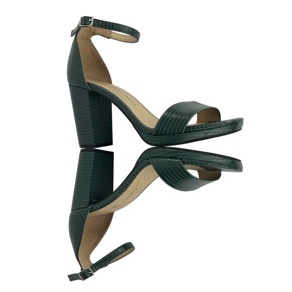 CHINESE LAUNDRY OPEN TOE ANKLE STRAP GREEN CROCODILE EMBOSSED SANDAL HEELS - Picture 6 of 8